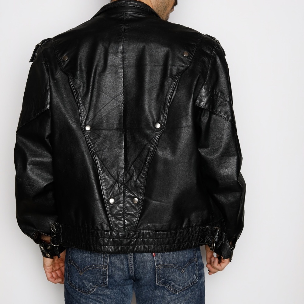 80's Vintage Leather Biker Jacket - Picture 3 of 8